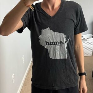 Grey V-Neck Wisconsin Graphic Tee